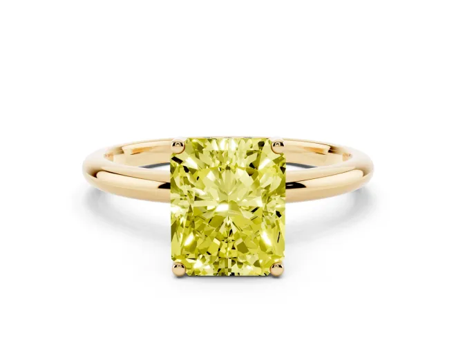 Radiant Cut Hidden Halo Engagement Ring Setting for a Fancy Yellow Lab-Grown Diamond | Plain Band | Yellow Gold