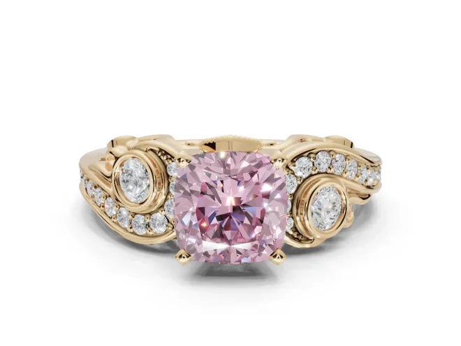Cushion Cut Swirl Engagement Ring Setting for a Fancy Pink Lab-Grown Diamond | Yellow Gold