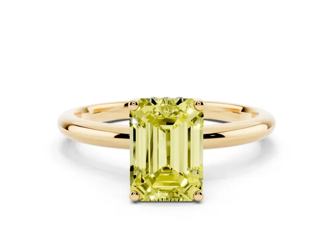 Emerald Cut Hidden Halo Engagement Ring Setting for a Fancy Yellow Lab-Grown Diamond | Plain Band | Yellow Gold