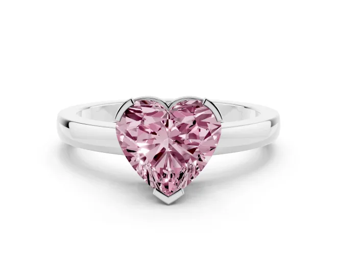 Heart-Shaped Solitaire Engagement Ring Setting for a Fancy Pink Lab-Grown Diamond | Flat Tab Prongs | White Gold