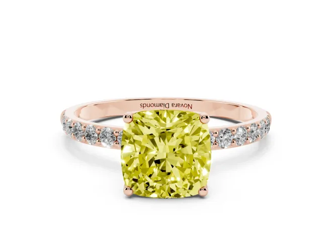 Cushion Cut Pavé Solitaire Engagement Ring Setting for a Fancy Yellow Lab-Grown Diamond | Slim Band | Rose Gold