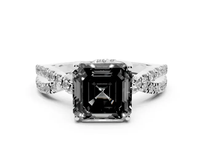 Asscher Cut Twisted Pavé Engagement Ring Setting for a Black Center | Split Shank | Platinum