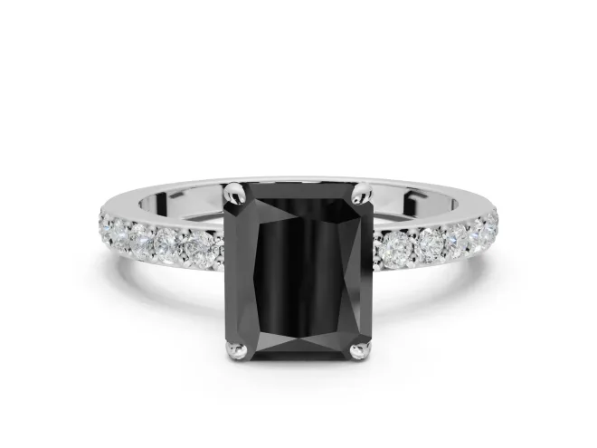 Radiant Cut Hidden Halo Engagement Ring Setting for a Black Center | Pavé Band | Sterling Silver