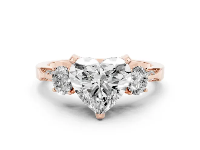 Heart-Shaped Hidden Halo Three Stone Engagement Ring Setting | Pavé Gallery | Rose Gold