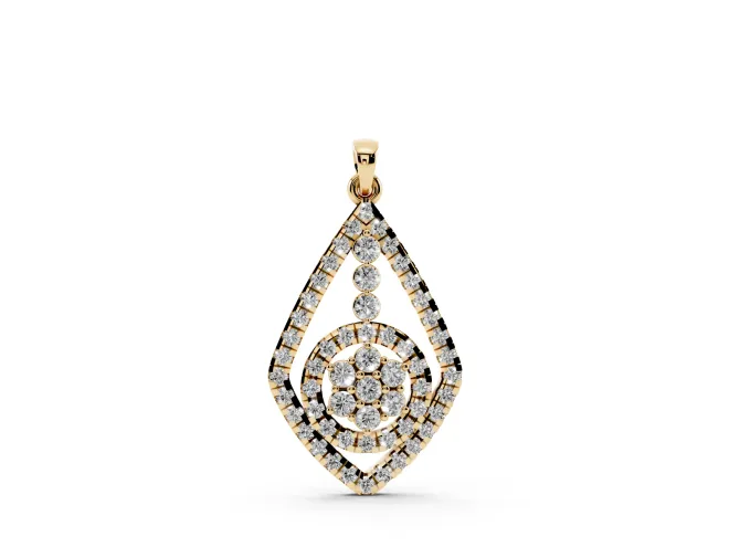 Round Lab-Grown Diamond Pavé Kite Pendant Necklace | Cluster Halo | Yellow Gold