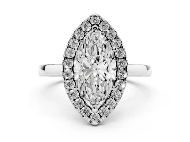 Marquise Thin Halo Engagement Ring Setting | Plain Polished Band | White Gold