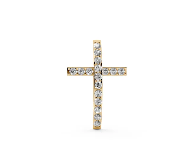 Round Lab-Grown Diamond Pavé Cross Pendant Necklace | Straight Beams | Yellow Gold