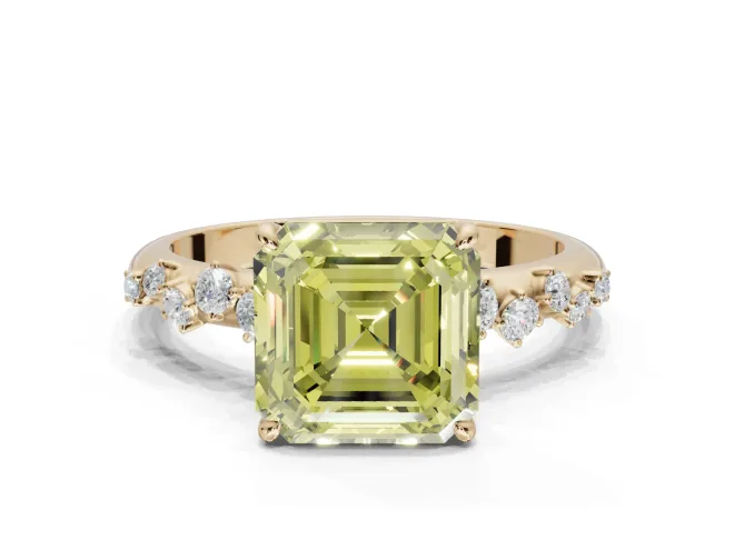 Asscher Cut Graduated Solitaire Engagement Ring Setting for a Fancy Yellow Lab-Grown Diamond | Yellow Gold