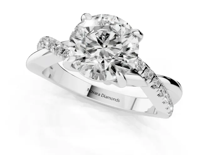 Round Cut Diamond Twist Band Solitaire Set in Silver with Pavé Accents and Prong Setting – second view