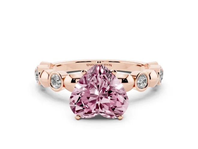 Heart-Shaped Station Engagement Ring Setting for a Fancy Pink Lab-Grown Diamond | Rose Gold