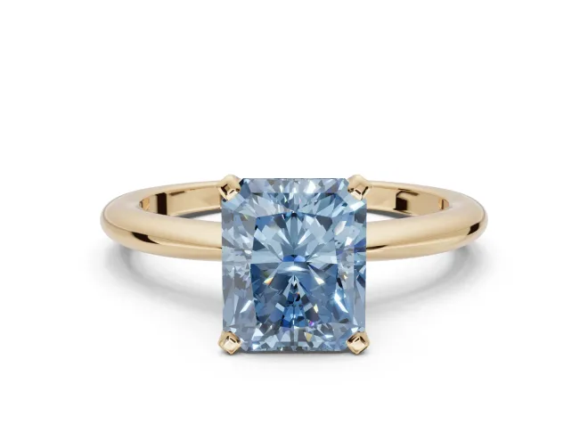 Radiant Cut Solitaire Engagement Ring Setting for a Fancy Blue Lab-Grown Diamond | Tapered Plain Band | Yellow Gold