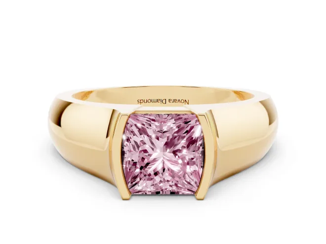 Princess Cut Half Bezel Solitaire Engagement Ring Setting for a Fancy Pink Lab-Grown Diamond | Wide Band | Yellow Gold
