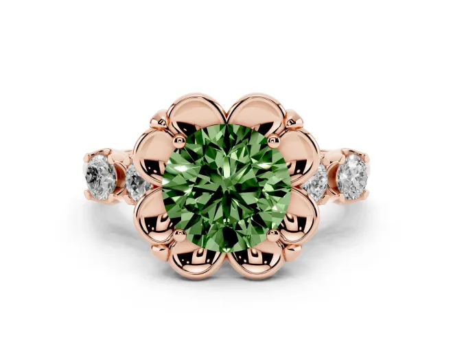 Round Floral Engagement Ring Setting for a Fancy Green Lab-Grown Diamond | Petal Frame | Rose Gold