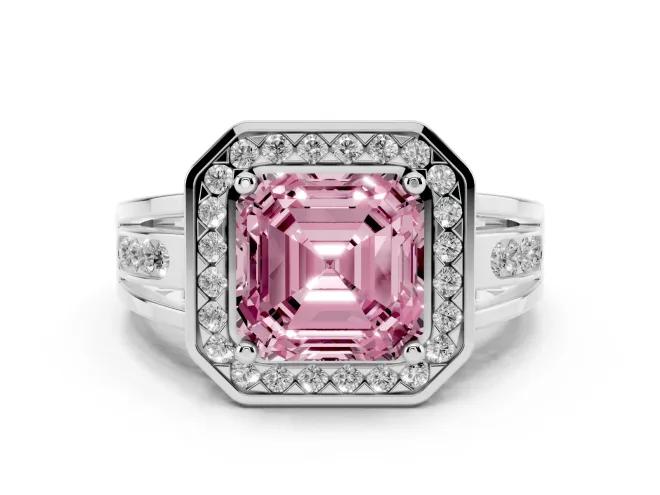 Asscher Cut Halo Engagement Ring Setting for a Fancy Pink Lab-Grown Diamond | Split Shank | Platinum