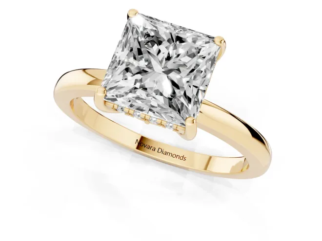 Princess Cut Diamond Solitaire Ring Set in Yellow gold with Plain Band and Prong Setting – second view