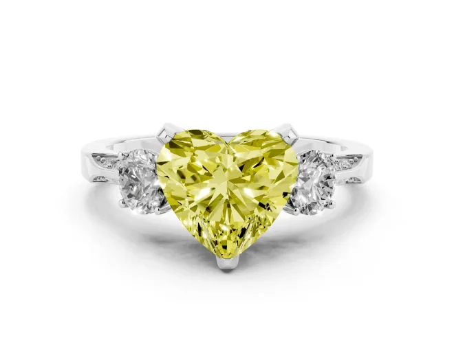 Heart-Shaped Hidden Halo Three Stone Engagement Ring Setting for a Fancy Yellow Lab-Grown Diamond | Sterling Silver