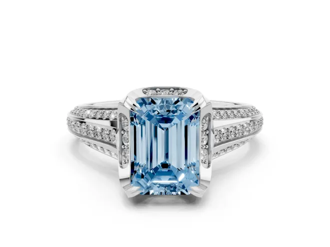 Emerald Cut Engagement Ring Setting for a Fancy Blue Lab-Grown Diamond | Sterling Silver - Design NV-24760