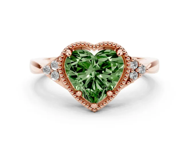 Heart-Shaped Milgrain Frame Engagement Ring Setting for a Fancy Green Lab-Grown Diamond | Rose Gold