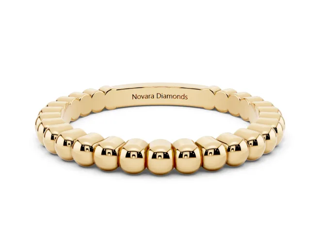 Slim Beaded Wedding Band | Polished Metal Beads | Yellow Gold