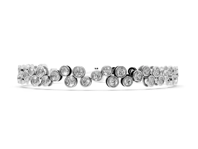 Round Lab-Grown Diamond Staggered Bezel Cluster Tennis Bracelet | Two-Level Line | Sterling Silver
