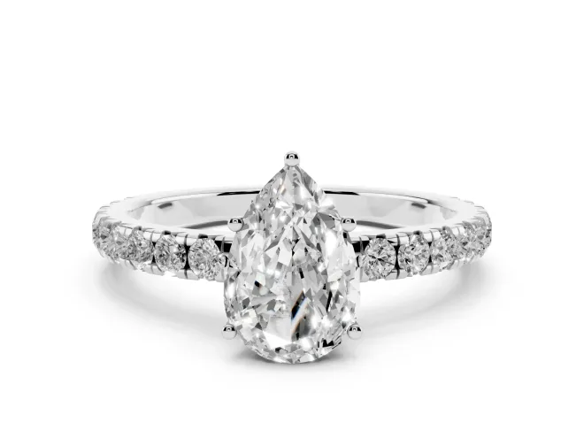 Pear-Shaped Pavé Engagement Ring Setting | Shared Prong Band | Sterling Silver