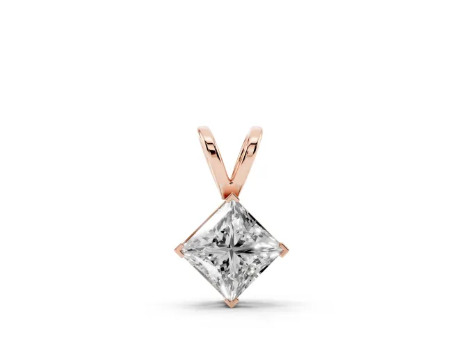 Princess Cut Lab-Grown Diamond Solitaire Pendant Necklace | Split Bail | Rose Gold