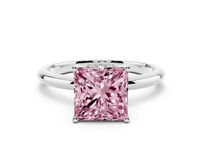Princess Cut Hidden Halo Engagement Ring Setting for a Fancy Pink Lab-Grown Diamond | Plain Band | White Gold