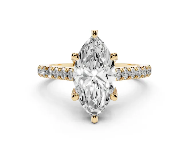 Marquise Hidden Halo Pavé Engagement Ring Setting | Claw Prongs | Yellow Gold