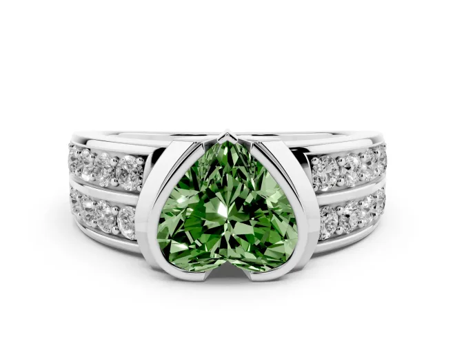Heart-Shaped Half Bezel Engagement Ring Setting for a Fancy Green Lab-Grown Diamond | Channel Band | Sterling Silver