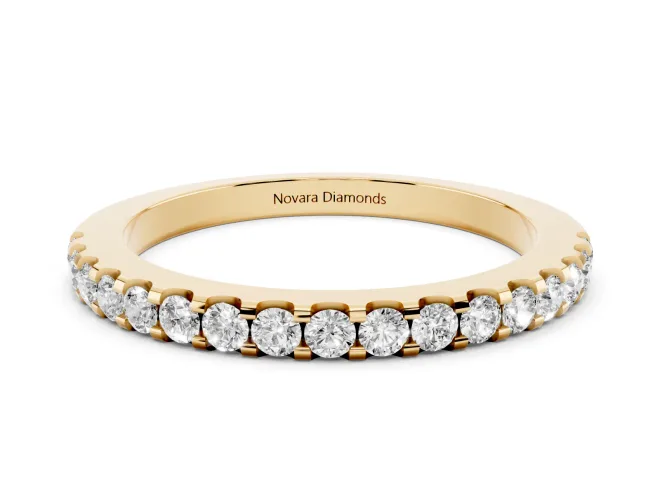 Round Lab-Grown Diamond Scalloped Pavé Half Eternity Band | U-Cut Sides | Yellow Gold