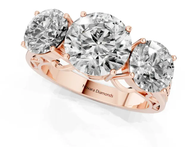 Round Three Stone Engagement Ring Setting | Beaded Shoulders | Rose Gold – second view