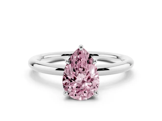 Pear-Shaped Hidden Halo Ring Setting for a Fancy Pink Lab-Grown Diamond | White Gold