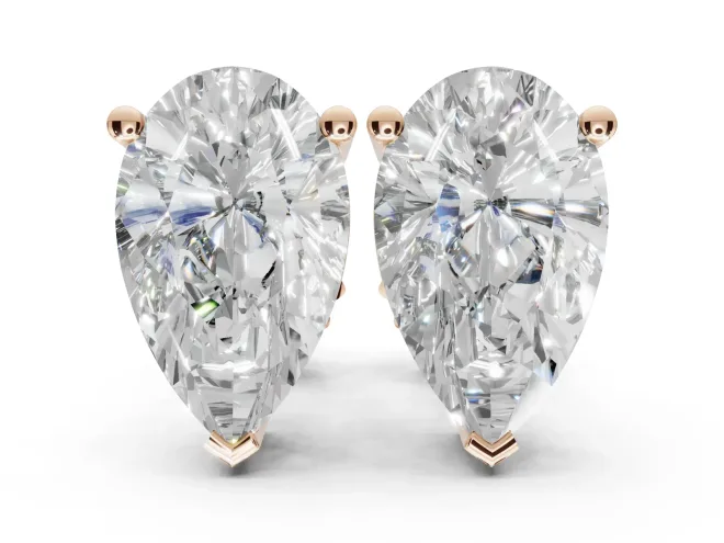 Pear-Shaped Lab-Grown Diamond Solitaire Basket Stud Earrings | Open Gallery | Rose Gold