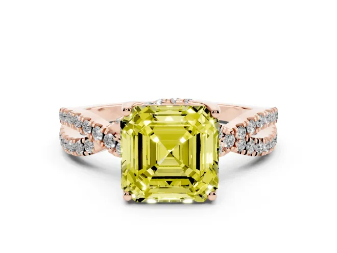 Asscher Cut Twisted Pavé Engagement Ring Setting for a Fancy Yellow Lab-Grown Diamond | Split Shank | Rose Gold