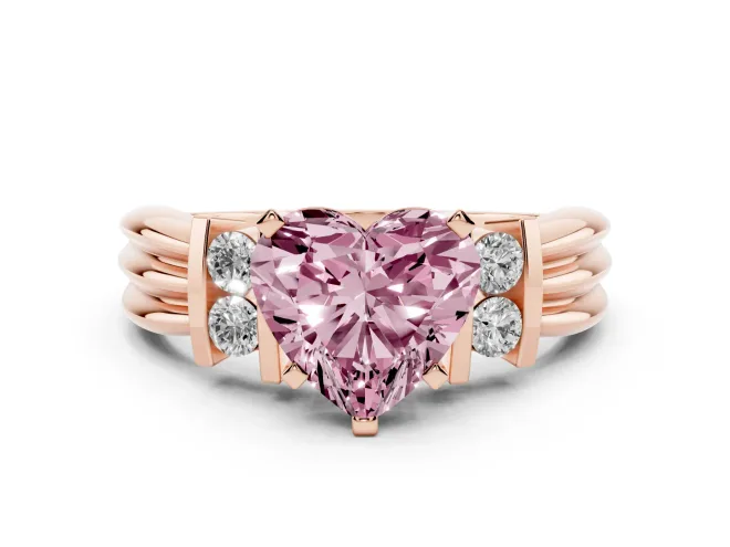 Heart-Shaped Bar-Set Engagement Ring Setting for a Fancy Pink Lab-Grown Diamond | Rose Gold