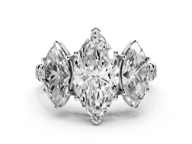 Marquise Cut Diamond Three-Stone Ring Set in White gold with Pavé Band