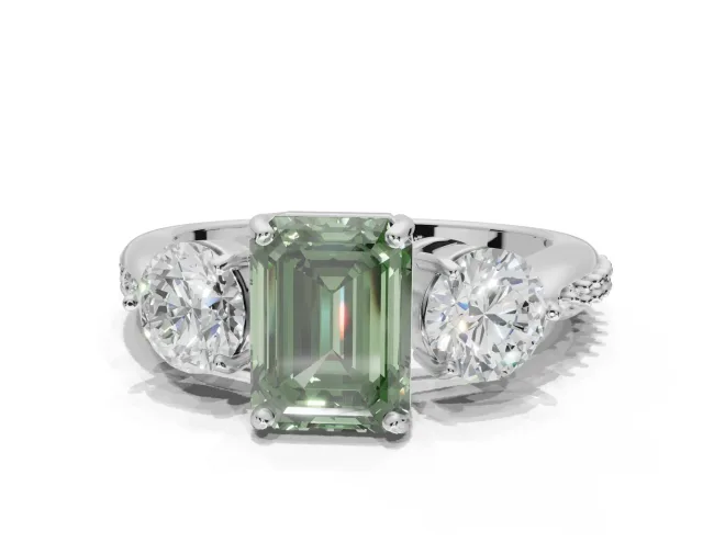 Emerald Cut Engagement Ring Setting for a Fancy Green Lab-Grown Diamond | Sterling Silver - Design NV-24901