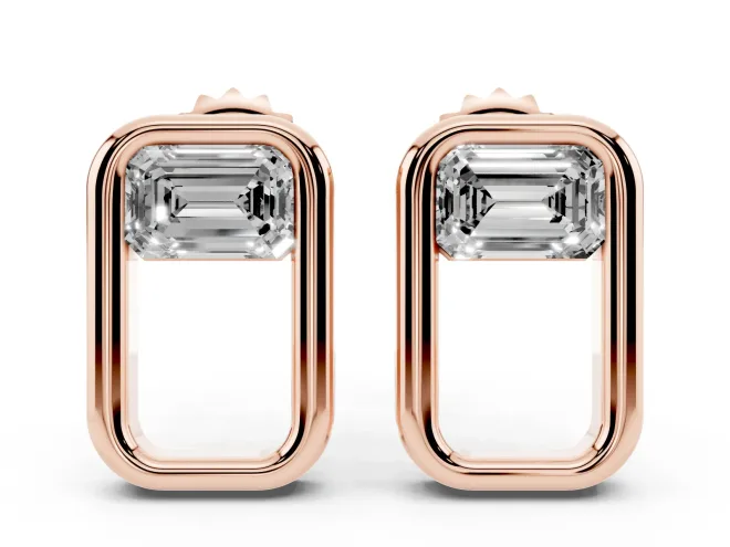 Emerald Cut Lab-Grown Diamond East-West Open Frame Stud Earrings | Polished Frame | Rose Gold