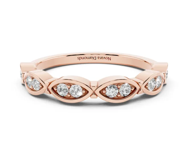 Round Lab-Grown Diamond Half Eternity Wedding Band | Linked Marquise Frames | Rose Gold