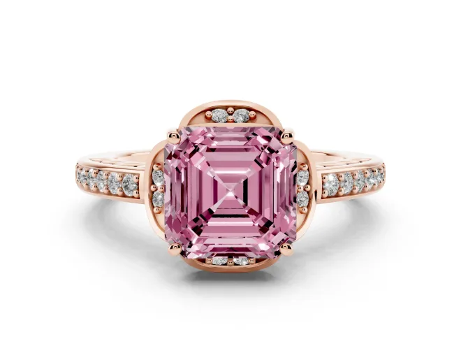 Asscher Cut Floral Pavé Engagement Ring Setting for a Fancy Pink Lab-Grown Diamond | Rose Gold