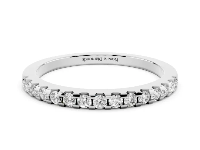 Round Lab-Grown Diamond Pavé Half Eternity Wedding Band | Low Shared Prongs | Platinum