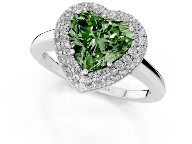 Fancy Green Heart Cut Diamond Halo Engagement Ring Set in Platinum with Solitaire Band and Prong Setting – second view