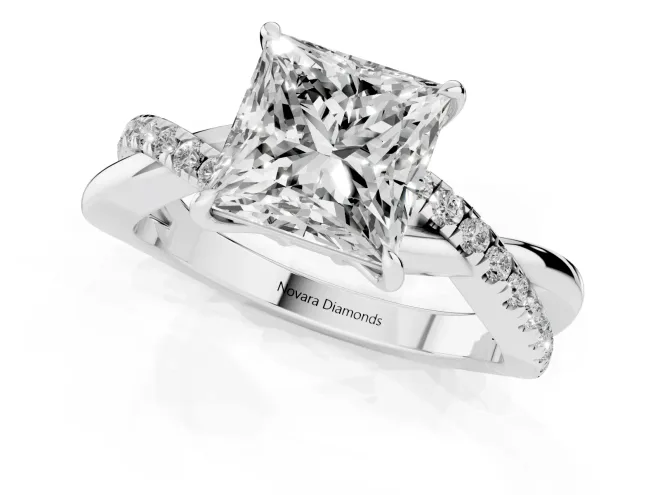 Princess Cut Crossover Pave Solitaire Engagement Ring Setting | Twisted Shoulders | Platinum – second view
