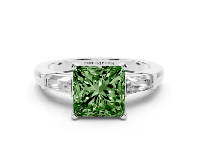 Princess Cut Baguette Engagement Ring Setting for a Fancy Green Lab-Grown Diamond | Platinum