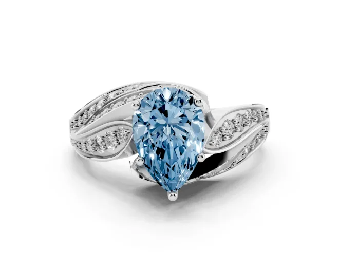 Pear-Shaped Bypass Hidden Halo Engagement Ring Setting for a Fancy Blue Lab-Grown Diamond | Graduated Pavé | White Gold
