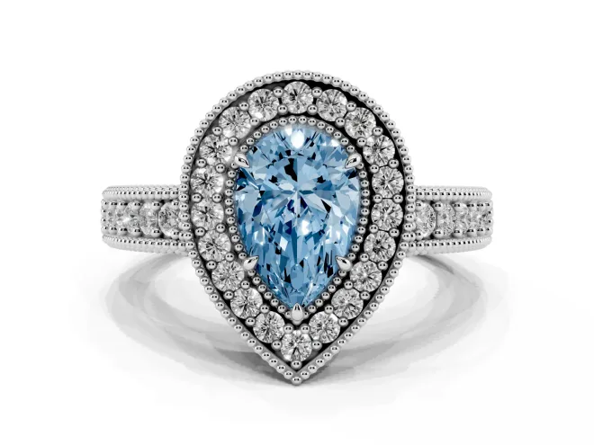 Pear-Shaped Milgrain Halo Engagement Ring Setting for a Fancy Blue Lab-Grown Diamond | Sterling Silver