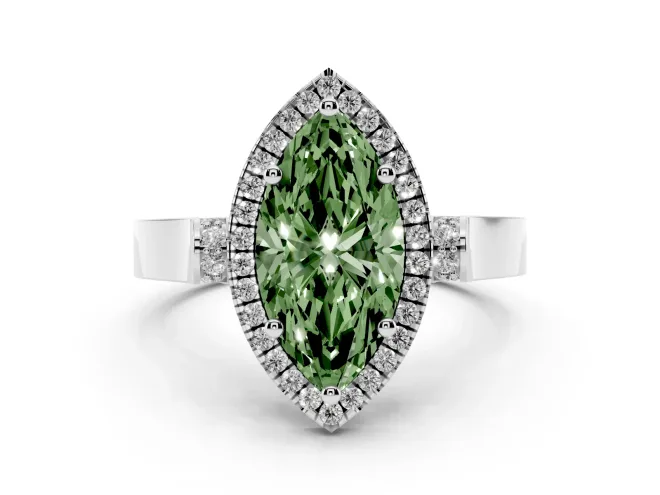 Marquise Halo Engagement Ring Setting for a Fancy Green Lab-Grown Diamond | Pavé Panel Shoulders | White Gold