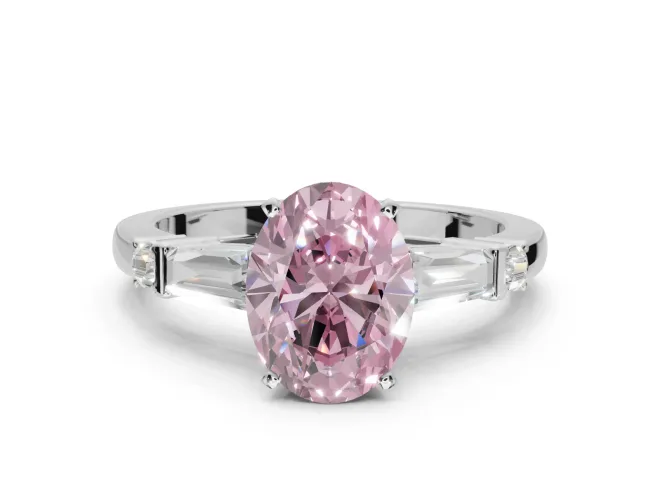 Oval Tapered Baguette Engagement Ring Setting for a Fancy Pink Lab-Grown Diamond | White Gold