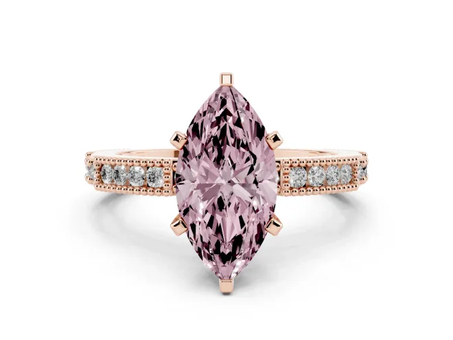 Marquise Vintage Pavé Engagement Ring Setting for a Fancy Pink Lab-Grown Diamond | Rose Gold