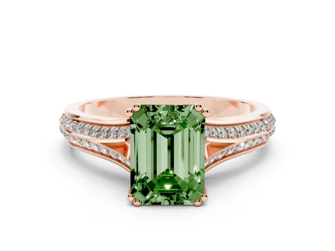 Emerald Cut Split Shank Engagement Ring Setting for a Fancy Green Lab-Grown Diamond | Pavé Band | Rose Gold